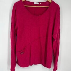 Habitat Top Women’s Medium Fuchsia Bohemian Asymmetrical‎ Pocket Raw Edges
